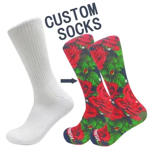 According To Your Request Customized Patterns design own socks White Crew Digital Print Socks Sublimation Blank Socks