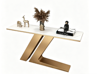 Table console moderne simple en métal et bois avec plateau en pierre, hauteur réglable, tiroir pour meubles de salon