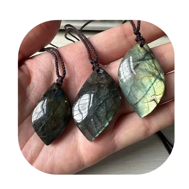 spiritual products fashion jewelry natural blue flash sheen labradorite leaf crystal pendants for gift