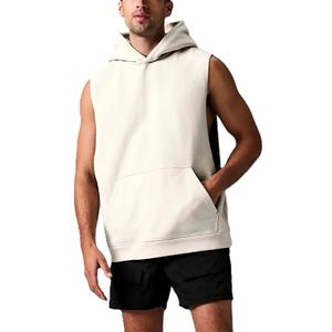 Wholesale Men Workout Hoodies Custom Logo Streetwear <b>Sleeveless</b> Hoodies Solid Color Fleece <b>Sleeveless</b> Pullover <b>Hoodie</b> Men - Product Image 4