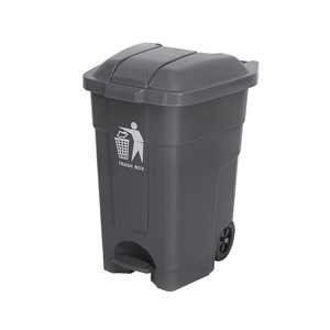 70L Foot Operated Trash Can With Wheels And <b>Lid</b> Outdoor Rectangular Sanitation <b>Bin</b> Gray - Product Image 1