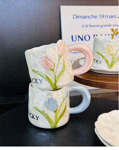 Taza de Café de Porcelana Ecológica con Acabado Perlado, Diseño de Tulipán, 250 ml, con Platillo y Cuchara, para Té de la Tarde - Product Image 6