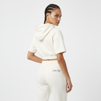 Ensemble 2 pièces pour femme : Sweat à capuche court à manches courtes et pantalon de survêtement en molleton crème, coupe droite, vente en gros