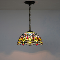 Dragonfly Tiffany Style Plafonnier suspendu en verre teinté avec abat-jour au design complexe de 12 pouces de large, Orange
