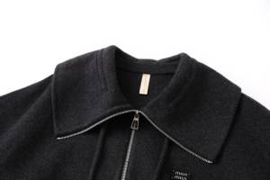Manteau court en laine double face personnalisé pour femmes avec décoration à grand col tournant et fermeture éclair <span class=keywords><strong>Veste</strong></span> d'hiver teinte unie à double boutonnage - Product Image 4