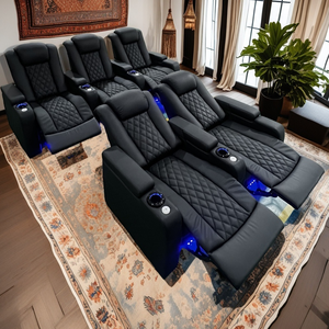 Ensemble de meubles de théâtre de luxe au design agréable, chaise de cinéma en cuir véritable avec tasse de boisson rafraîchissante pour salon ou hôtel - Product Image 5