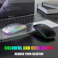 Mouse Gaming Nirkabel 2.4G BT dengan Lampu RGB, Laptop Tablet Komputer Ringan 1600dpi, Dapat Diisi Ulang