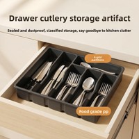 Nouvel Organisateur de Couverts en Plastique avec Couvercle et Séparateurs – Conteneur de Rangement de Cuisine Moderne et Minimaliste
