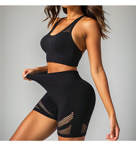 Private Labels American Sizes <b>Women's</b> Sexy Hollow Out Mesh Summer Yoga Short Gym Sport Sets - Product Image 2