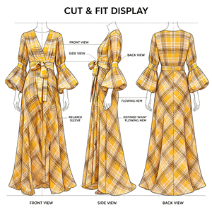 Vestido <span class=keywords><strong>Maxi</strong></span> a Cuadros Estilo Europeo y Americano para Mujer: Casual, Diseño con Cuello en V, Mangas Abullonadas <span class=keywords><strong>3</strong></span>/4, un Vestido Moderno - Product Image 2