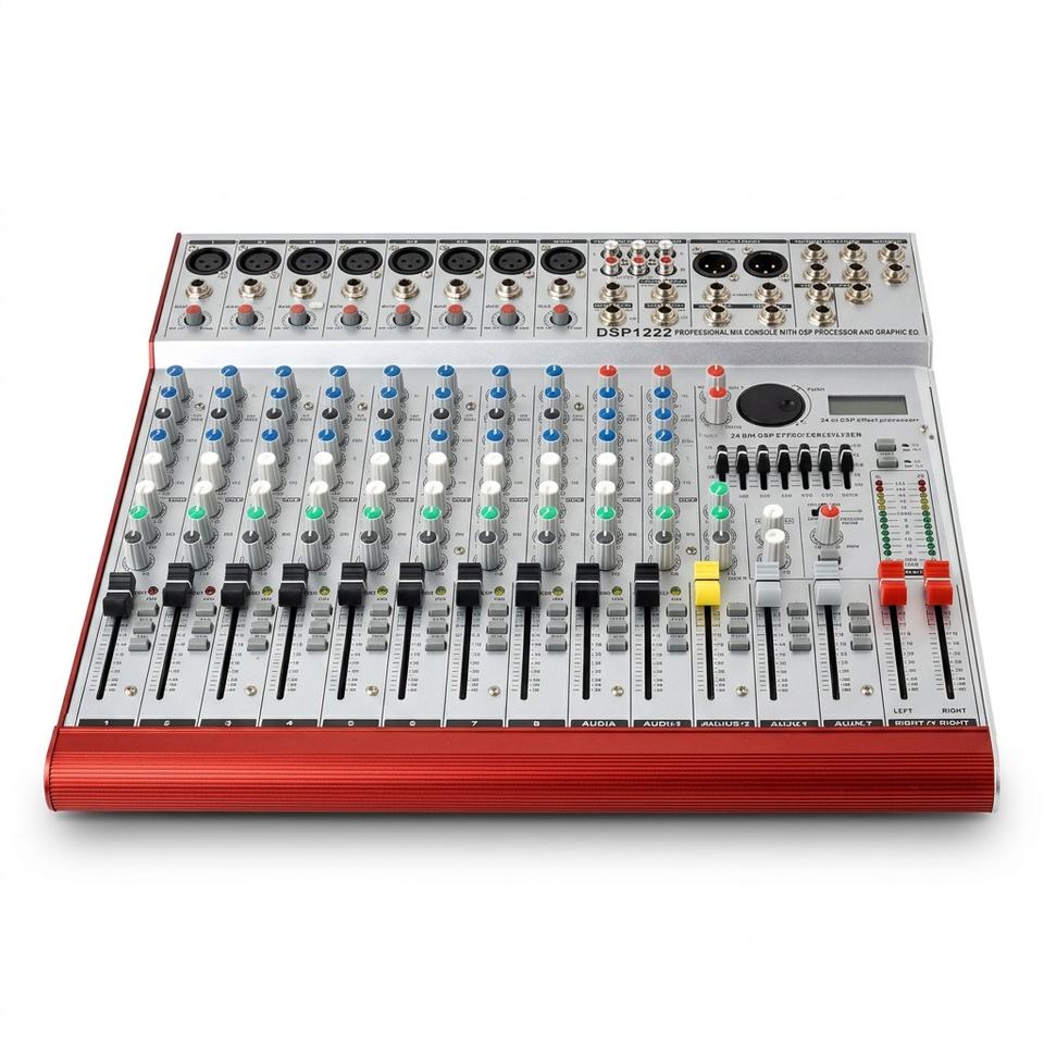 DSP1222 Professional 12 Channel 2-Bus Audio Mixer with 24-bit DSP FX 7 ...