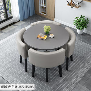 Modern Renk Bloklu Dinlenme Tarzı Restoran Mobilyaları Yemek Odası Takımları Kapalı Sandalyelerle 4 Sandalye - Product Image 1