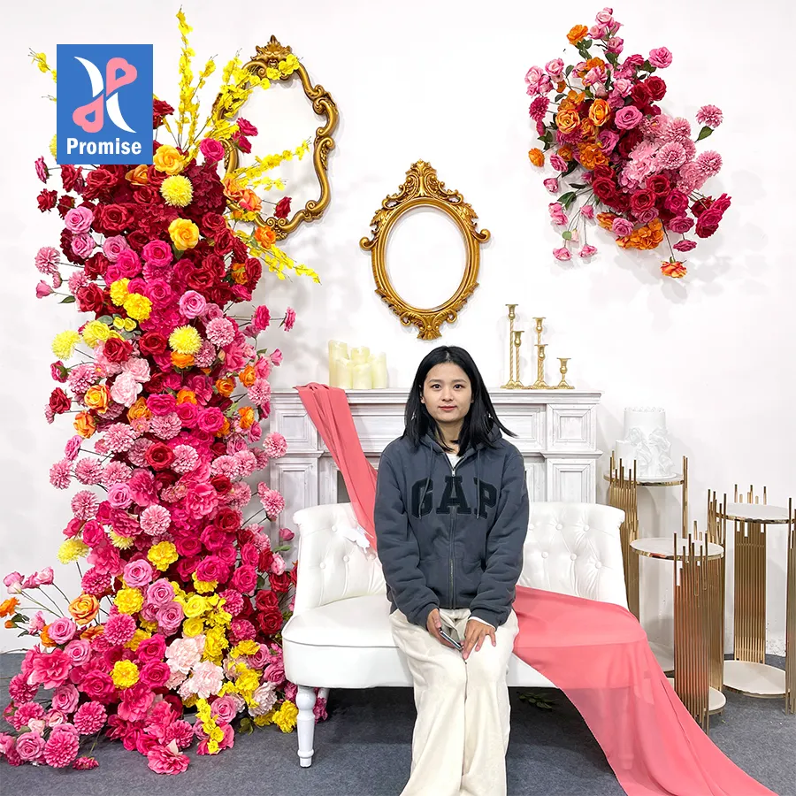 Belofte Kleurrijke Boog Stand Kunstbloem Bloemenboog Opstelling Achtergrond Voor Bruiloft Decoraties