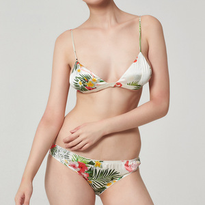 SUHE Luxury 100% Silk Woven Floral Wireless <b>One</b>-Piece Bra Panty Set for Women Thin Triangle <b>Cup</b> Bralette Breathable Seamless - Product Image 5