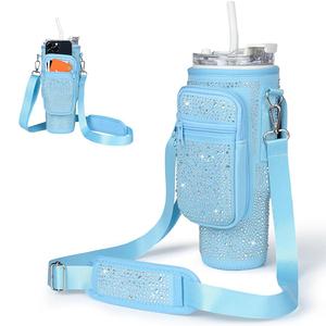 Pochette Zippée en Néoprène <span class=keywords><strong>pour</strong></span> Gobelet de 40 oz, Sacoche Bouteille d'Eau en Strass Bling avec Bandoulière <span class=keywords><strong>pour</strong></span> Stanley - Product Image 5