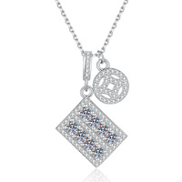 Collier Pendentif Moissanite Style Chinois Vintage en Gros, Plaqué Rhodium S925, Ras-de-cou Ajustable, Bijoux Quotidiens pour Femmes