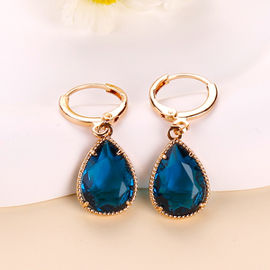 Boucles d'oreilles pendantes tendance plaquées or avec cristal bleu en forme de goutte de 3,5 cm, bijoux pour femme, cadeau de fête - Product Image 2