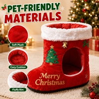 Mobilier festif pour animaux de compagnie en gros : Maison-caverne pour chat en peluche personnalisée en forme de botte du Père Noël pour Noël, OEM ODM