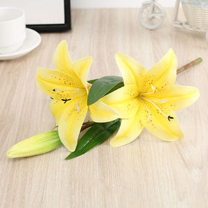H168 Bouquet <span class=keywords><strong>di</strong></span> giglio artificiale regalo per feste regalo per la casa decorazione della tavola disposizione <span class=keywords><strong>fiori</strong></span> <span class=keywords><strong>un</strong></span> mazzo <span class=keywords><strong>di</strong></span> 2 <span class=keywords><strong>fiori</strong></span> - Product Image 2