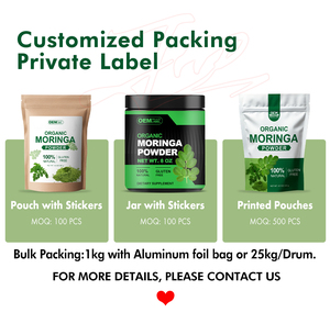 Poudre de Moringa d'extrait de feuille de Moringa en vrac organique de marque privée OEM avec protéines et vitamines