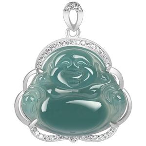 Pendentif Bouddha en jade naturel du Myanmar, incrusté d'argent S925, accessoires de mode pour femmes, avec certificat d'évaluation D127 - Product Image 1
