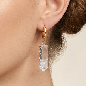 Anillo de Acero Inoxidable Dorado y Plateado de Moda, Columna Hexagonal, Pendientes de Cristal Blanco, Joyería de <span class=keywords><strong>Piedras</strong></span> Preciosas para Mujer, Regalo para Amiga - Product Image 6