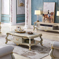 Ensemble de table basse à pieds hauts en bois massif sculpté américain, élégant, simple et moderne, avec support TV et tiroirs pour le salon