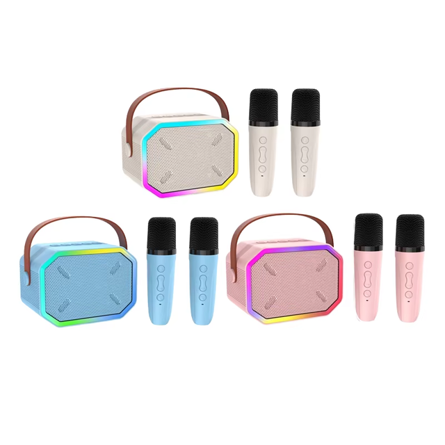 Portable Karaoke Machine with 2 Wireless Microphones RGB LED Bluetooth Speaker Power Bank for Outdoor Party Singing