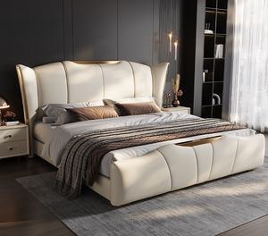 سرير ملكي عصري رائج للزفاف، سرير معدني مبطن، سرير كوين مزدوج من الجلد الصناعي، إطار خشبي، أثاث غرفة نوم جديد بالجملة - Product Image 4