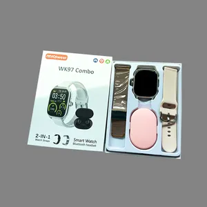 Relógio inteligente 2 em 1 com tela grande, conjunto com alças duplas, smartwatch 2 em 1 com smartwatch série 9 e tws, novidade BT Call 2.3 polegadas