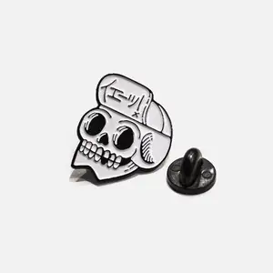 New Custom design cartoon characters skeleton black dyed metal soft enamel badge pin