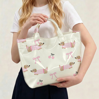 Sac à main tendance en PVC transparent imperméable avec imprimé motif cerise et chien teckel, grande capacité, pour les trajets quotidiens, sac à bandoulière, sac de maman