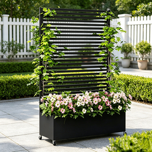 Jardinière surélevée 2-en-1 avec treillis, écran d'intimité, roues, antirouille, montage facile, bac à plantes avec trous de drainage pour patio - Product Image 5