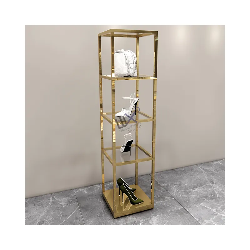 LUX Customized Factory Custom Ladies Clothes Store Fixtures With Golden Clothing racks for clothing store women