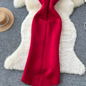 Robe sirène chic à volants pour <span class=keywords><strong>femme</strong></span>, <span class=keywords><strong>de</strong></span> luxe, avec ourlet asymétrique, fente haute, taille ajustée, élégante pour cocktail et soirée - Product Image 4
