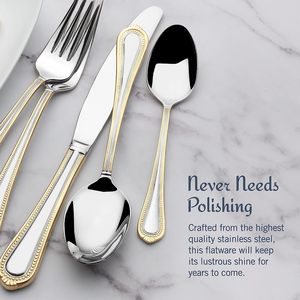 Acero inoxidable 304 Relieve Cuenta estampada <span class=keywords><strong>Nuevo</strong></span> diseño Cubiertos Plata con placa de oro Juego de cubiertos 24 piezas - Product Image 3