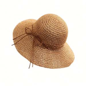 Sombrero de Playa Plegable de Paja Tejida para Verano, Sombrero de Paja de Papel Tejido a Crochet, Elegante y de Moda - Product Image 5