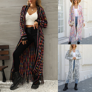 Cardigan long à franges grande taille rayé pour femme, style streetwear, tailles SMLXLXXLXXXL - Product Image 1