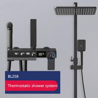Système de douche mural de luxe noir mat avec affichage LED, haute pression et économie d'eau, équipement de salle de bain