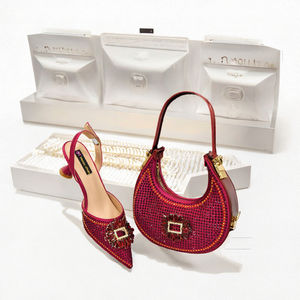 Italian Luxury Women's Printed Matching <b>Shoe</b> Bag Set <b>Rhinestone</b> Wedges Hard-Wearing Slip-On Closure for Summer/Autumn Parties - Product Image 2