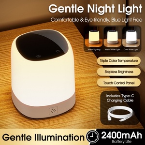 LED <b>Switch</b> Control Mini Night Light Clock Battery Level Display Warm White USB Chargeable 2400mA Minimalist Design Bedside Lamp - Product Image 2