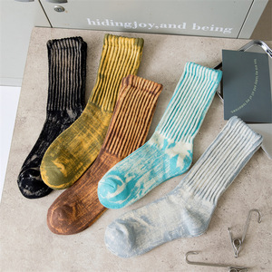 Tie Dye Slouch Socks Cotton Mid Calf Women's Basketball Socks Spring Autumn Couple Style - Product Image 1