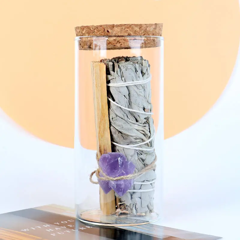 Wholesale Fengshui Raw Rough Crystal Stone White Sage Bundle Smudge Kit Palo Santo Sticks