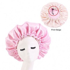 <b>Extra</b> <b>Large</b> Adjustable Double Layer Hair Bonnets With Drawstring for Women Night Sleeping Long Silky Satin Bonnet Gifts - Product Image 4