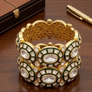 925 Silver Monzo Kundan Bracelet Antique Designer <b>Kada</b> Polki Stone Ethnic Wedding Jewelry for Women - Product Image 3