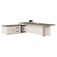 Scrivania Direzionale Moderna di Lusso in PVC con Serratura a Impronta Digitale e Gestione Cavi, Arredamento Ufficio Atmosferico