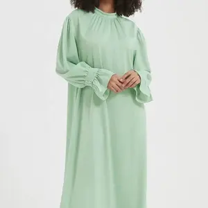 Tùy chỉnh nút tay áo abaya ramadan EID quần áo hồi giáo khiêm tốn dây kéo maxi váy bên túi nhung satin abaya