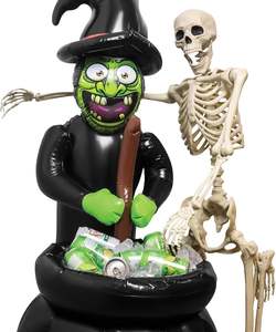 Décoration de bol à bonbons en forme de chaudron de sorcière et de squelette gonflable en PVC pour Halloween, H48 x 18 pouces - Product Image 1