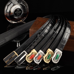 Cinturón Formal de Lujo para Hombre, de Piel de Cocodrilo, con Hebilla de Acero de Cierre Automático, Duradero, Múltiples Opciones de Hebilla - Product Image 5