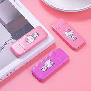 Mini Hello Kitty cartone animato ragazza carina in metallo gonfiabile fiamma aperta Ultra sottile butano accendino - Product Image 3